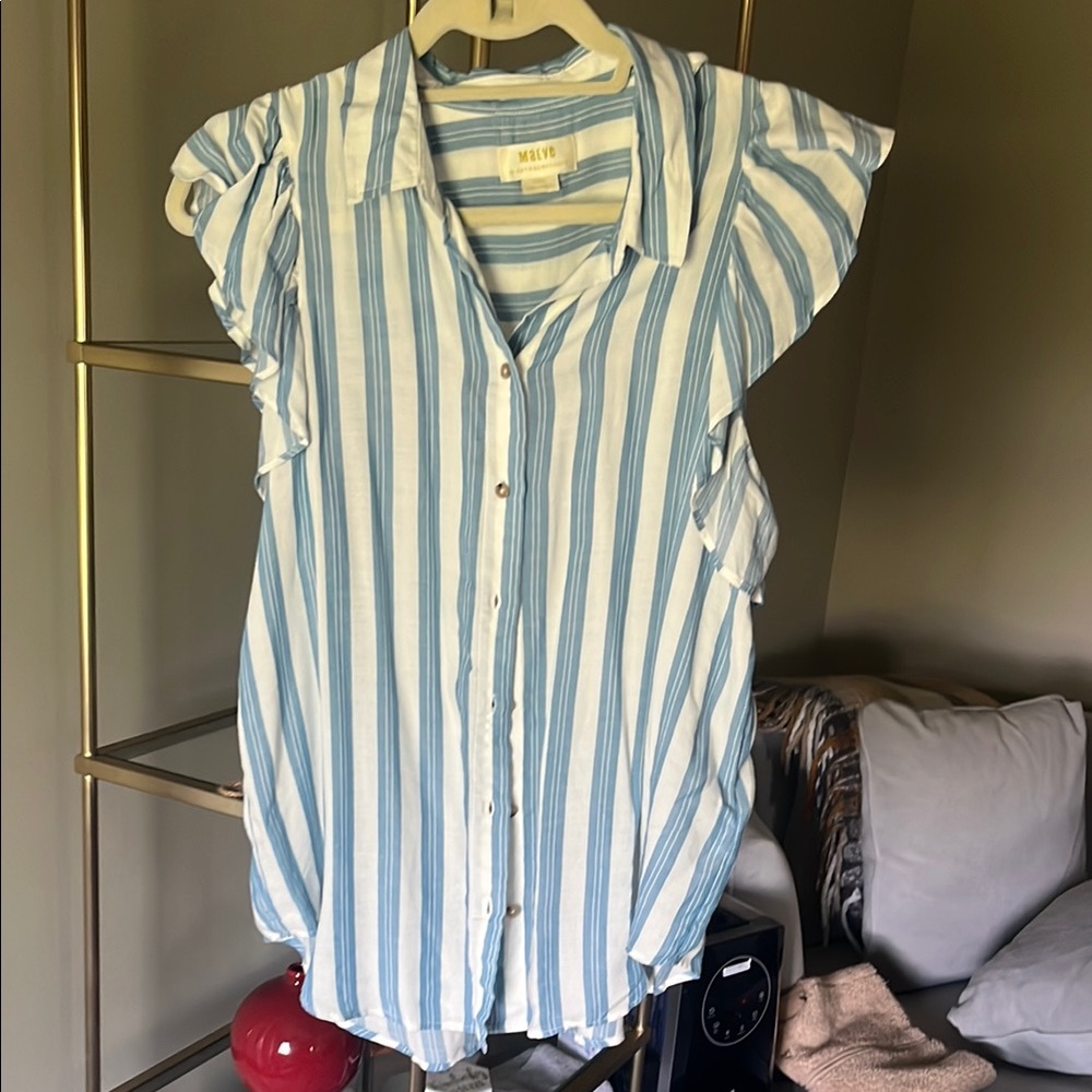 Blue and White Striped Women's Top Maeve by Anthropologie